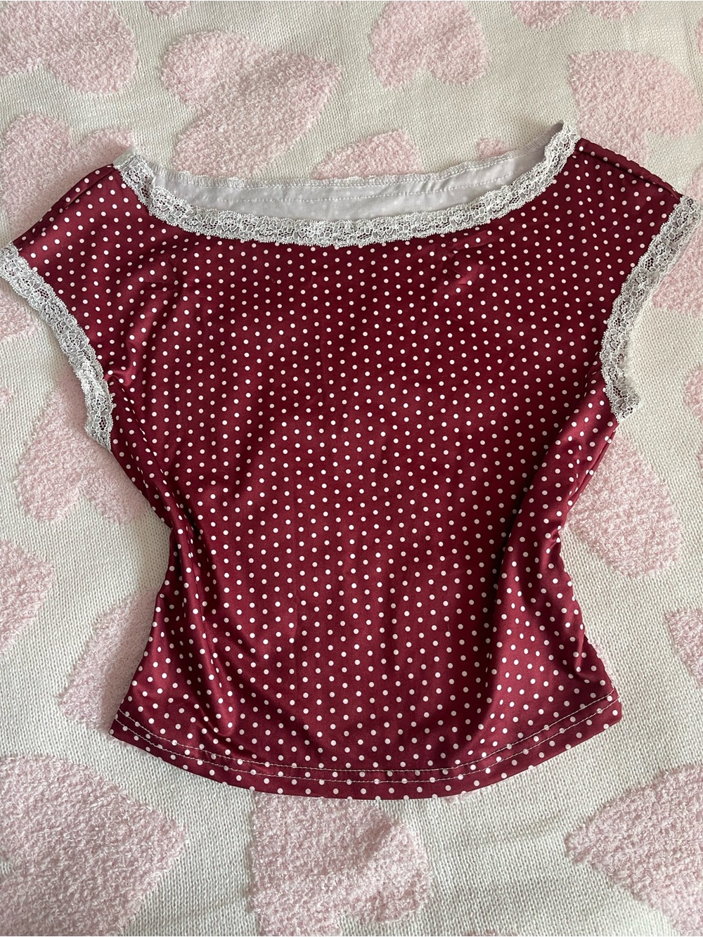 red polka dot top